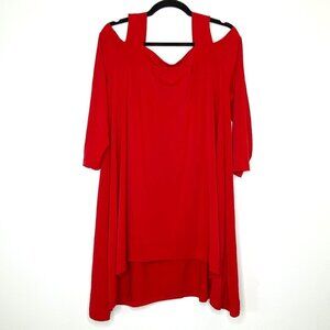 Chico's Size 3 Red Cold Shoulder Blouse Layered Flowy Tunic Top XL Evening Party